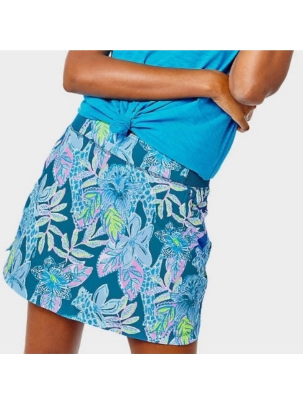Lilly Pulitzer Teal Floral Print Skort with Pink & Lime Accents